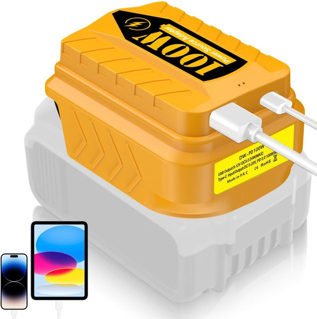 PD100W USB-Ladegerät-Akku-Adapter mit USB-A und USB-C Anschlüssen für Dewalt, Milwaukee und Makita 18/20V Akkus - Bild 1