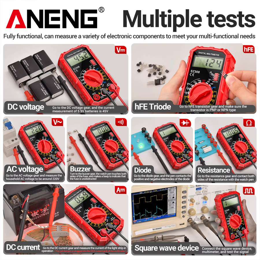ANENG SZ308+B15 Kfz-Elektriker-Testset mit Multimeter und Spannungsdetektor in Rot - Bild 4