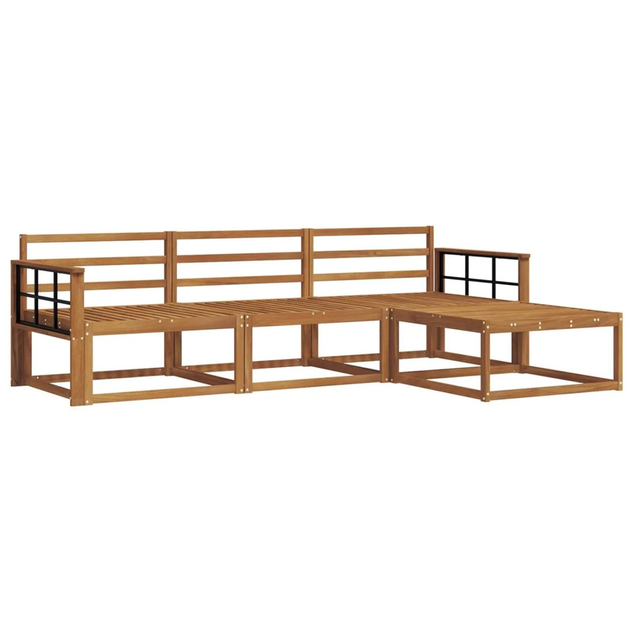 vidaXL Outdoor-Sofagarnitur 4-teilig aus Massivholz Akazie in Braun, L-Form mit Hocker und Armlehnen - Bild 2