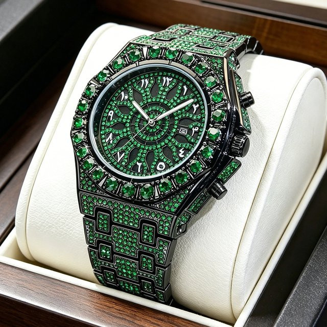 ZBJP Armbanduhr Edelstahl, Diamantbesetzt, Quarz, Schwarz, Herren - Bild 1