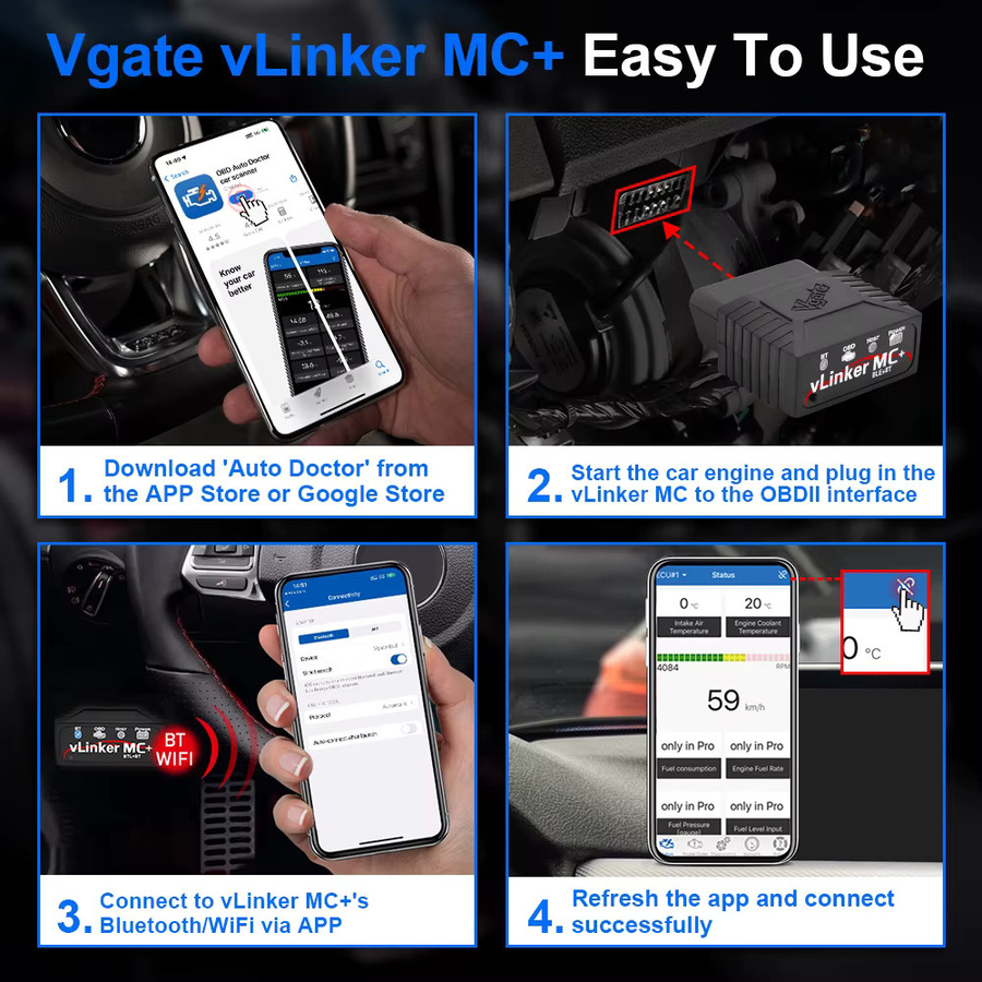 Vgate VLinker MC+ OBD2 Scanner ELM327 V2.2 Bluetooth 3.0/4.0 Auto-Diagnosewerkzeug in Schwarz - Bild 4