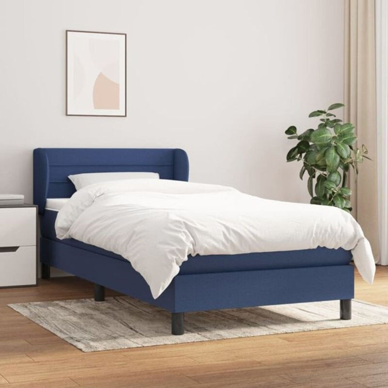 vidaxl Boxspringbett mit Matratze in Blau und Weiß aus Stoff, B/T/H: 90 x 200 x 78 cm - Bild 1
