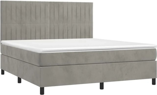 vidaXL Boxspringbett mit Matratze in Hellgrau, Hybridbett mit LED-Unterbettbeleuchtung und USB-Ladeport, Samt, B/T: 160 x 200 cm - Bild 1