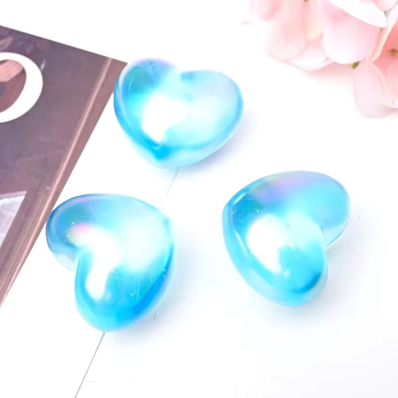 CrystalHola Regenbogen Aura Blue Smelzstein Herz aus Quarzkristall, blaue Mineralprobe zur Dekoration - Bild 2