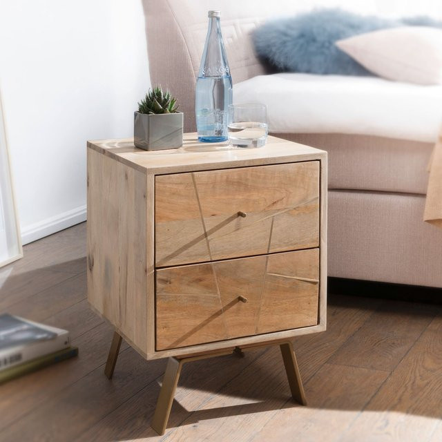 Finebuy Nachtkonsole aus Massivholz mit 2 Schubladen im Landhaus-Stil, braun - Bild 1