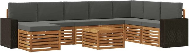 vidaXL Outdoor-Sofagarnitur in L-Form aus massivem Akazienholz mit 9 Kissen in Anthrazit und Natur - Bild 1