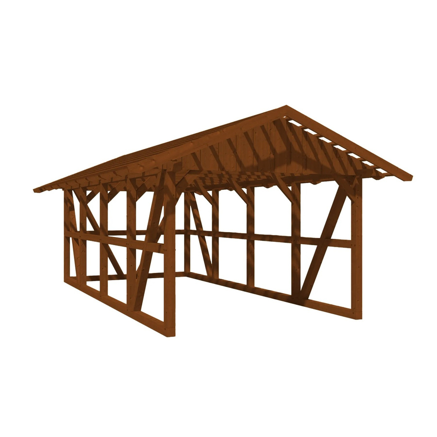 Skan Holz Carport Schwarzwald mit Satteldach, Dachlattung und Rückwand aus Fichtenholz in Nussbaum Braun, B: 424 cm, H: 772 cm - Bild 2