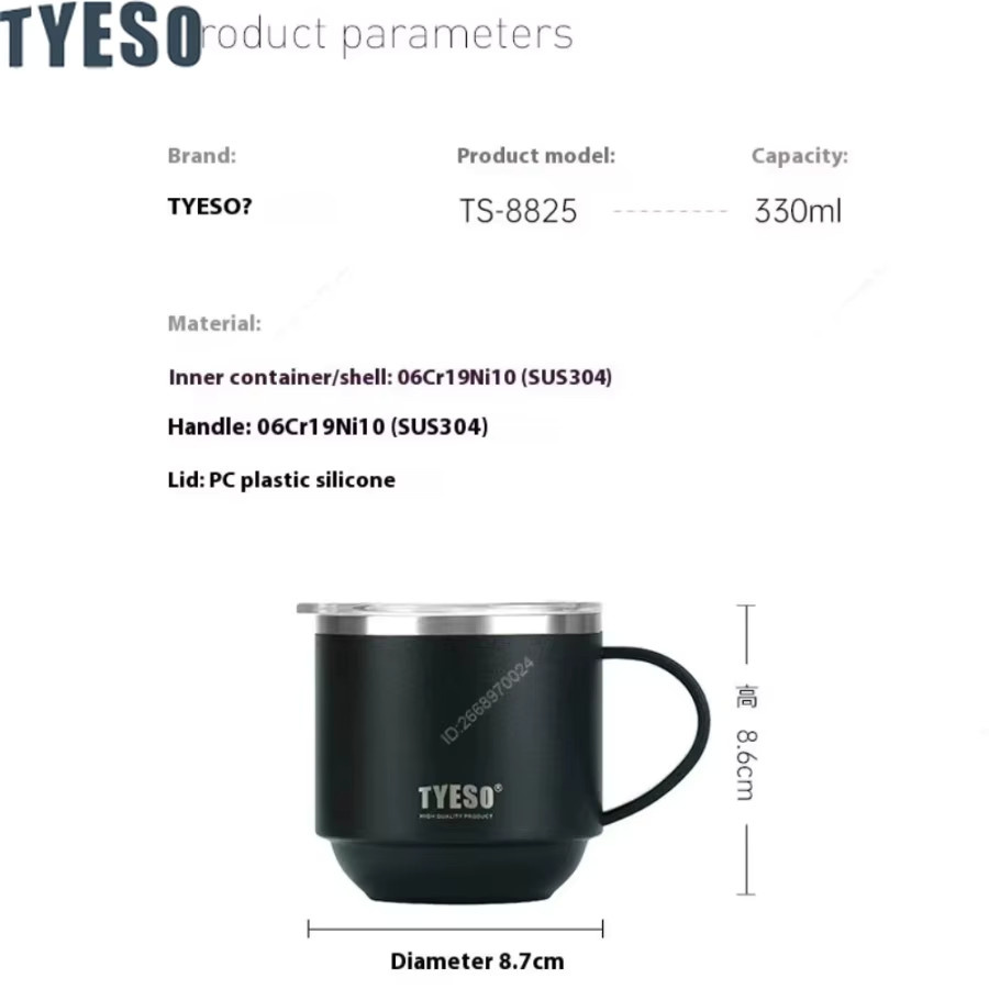 Tyeso Edelstahl-Thermobecher mit Griff und transparentem Deckel, Schwarz, 330 ml - Bild 3