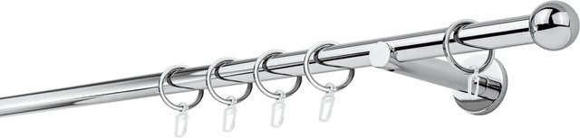 ONDECO Duschstange 1-läufig in Chrom, Rohr Durchmesser: 20 mm, Länge: 390 cm, mit Wandträger 12 cm und Endstück Ball - Bild 1