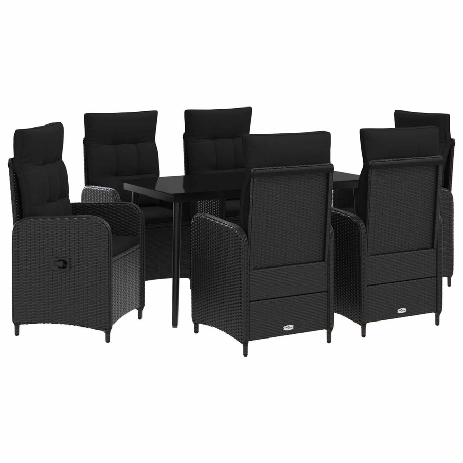 vidaXL Gartenmöbel Set bestehend aus 2er Outdoor-Sofa und Couchtisch in Schwarz mit 7 Kissen aus Stoff und Schaumstoff - Bild 1