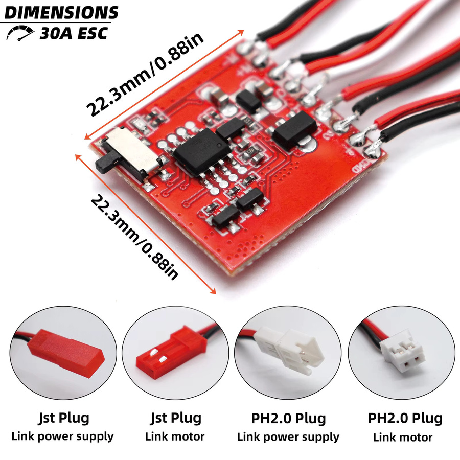RCZIPROY RC Micro ESC 30A Bürstenmotor-ESC, Elektrischer Geschwindigkeitsregler, mit Bremse - Bild 3