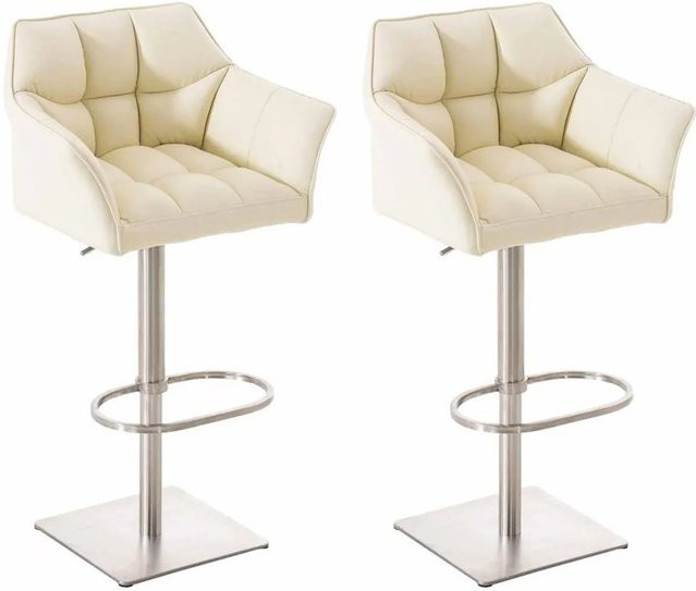 CLP 2er Set Barhocker Damaso in Creme mit Kunstleder und Edelstahl, drehbar und modern - Bild 1