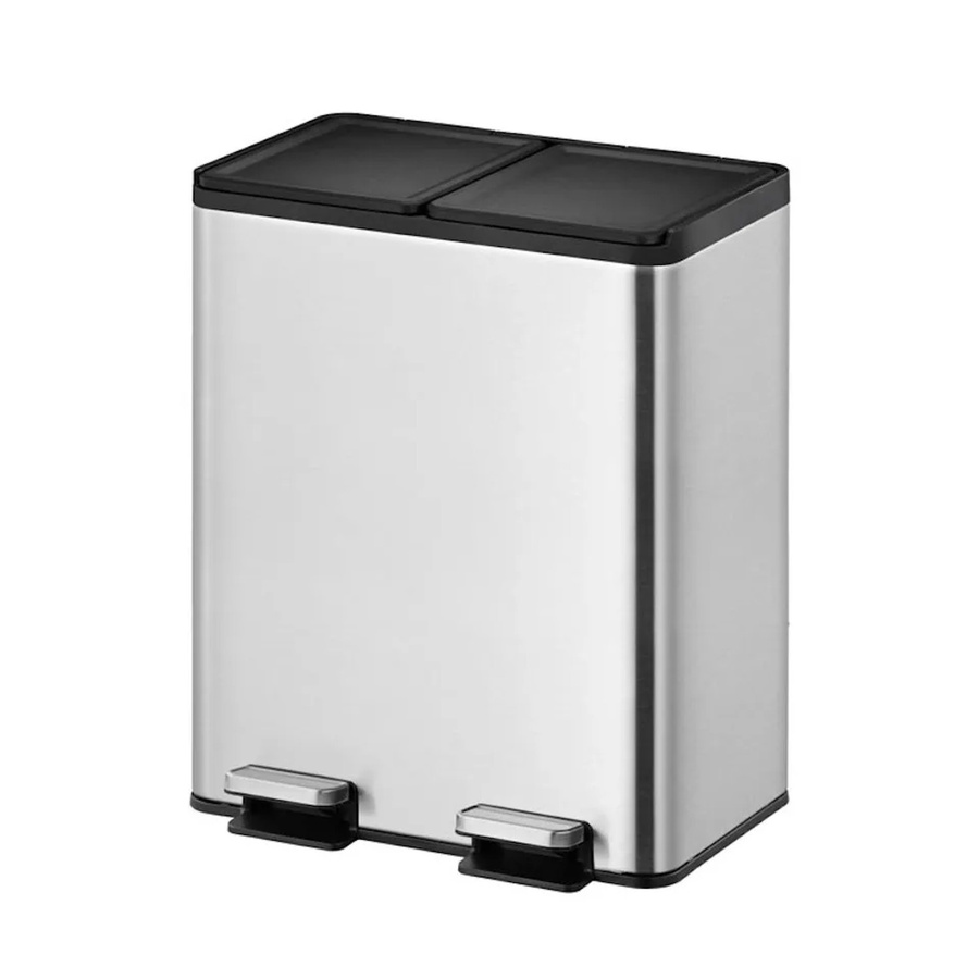 PROREGAL Rechteckiger Treteimer aus gebürstetem Edelstahl mit Soft Close und Stay Open Deckel, Silber, H: 59,2 cm, B: 46,3 cm, T: 33,2 cm - Bild 2