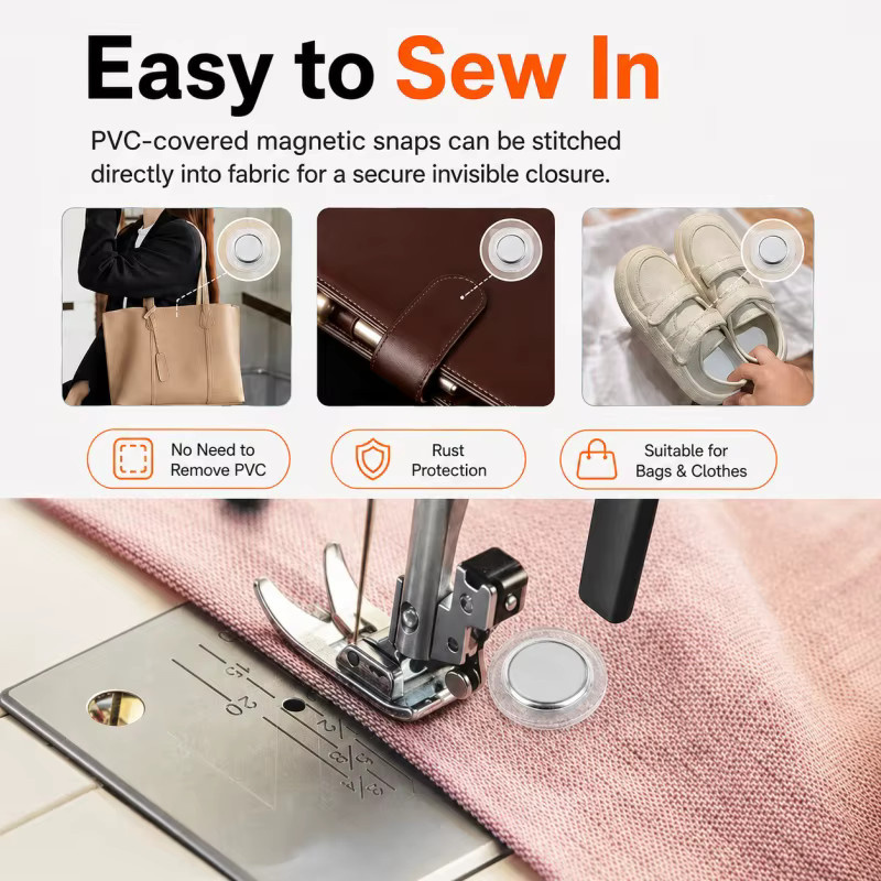 10 Stück Unsichtbare Magnetische Nähverschlüsse aus PVC für Handtaschen, Kleidung und Bastelarbeiten - Bild 2