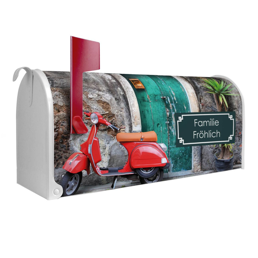 Banjado Amerikanischer Briefkasten in Weiß mit roter Fahne aus Stahl, B/H/T: 48,0 x 22,0 x 17,0 cm - Bild 1
