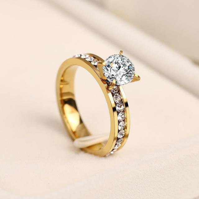 Ring Edelstahl, Gold, Kristall, Damen - Bild 1
