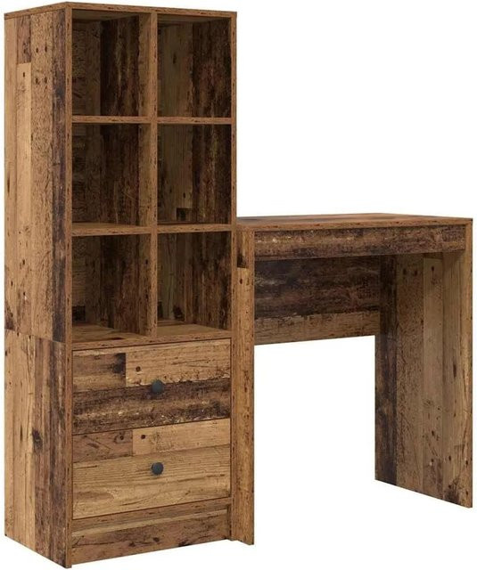 vidaXL Schreibtisch und Hochboard Set aus Holzwerkstoff in Braun, 2-teiliges Büroset im minimalistischen Design - Bild 1