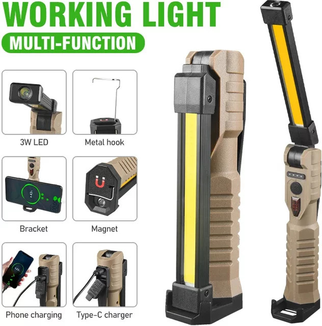 NEWBIRTH USB wiederaufladbare COB-LED-Taschenlampe mit Magnet und Lanterna-Funktion in Schwarz - Bild 1
