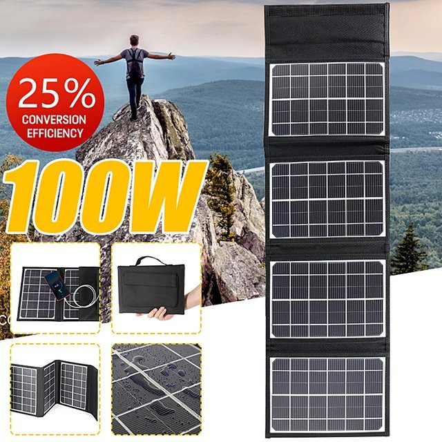 Luxuglow Faltbares Solarpanel 100W mit Dual-USB-Anschluss für Schnellladung, Tragbares Solarladegerät in Schwarz für Camping und Outdoor - Bild 1