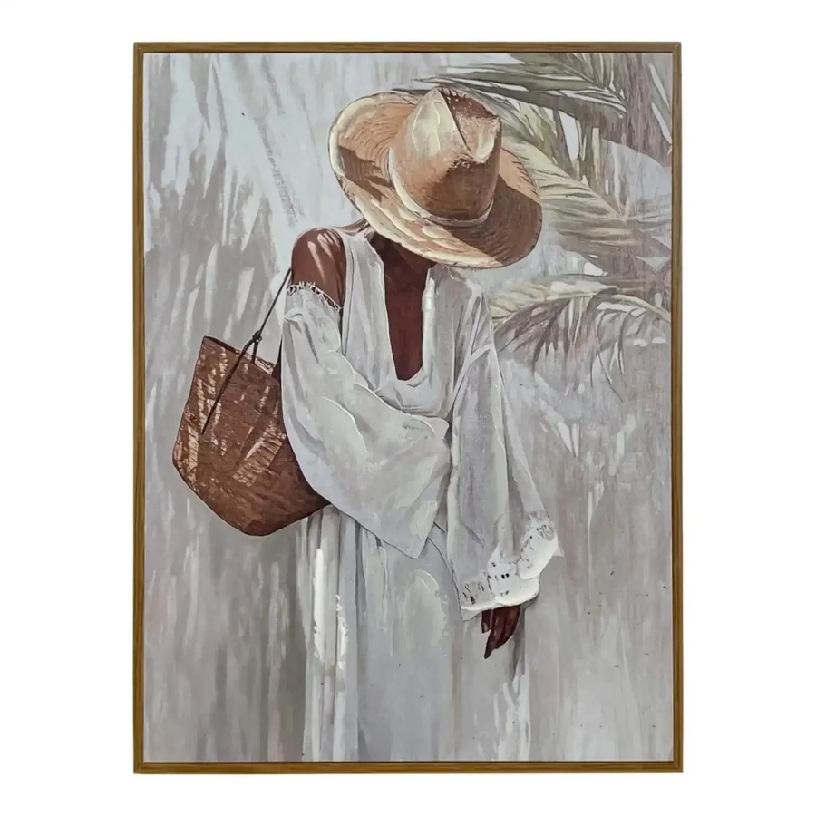 Mansion atmosphere Holzbild Celeste Boho-Frau mit Hut in Beige Sand und Braun, Breite: 30 cm, Höhe: 40 cm - Bild 1