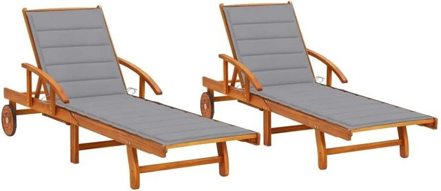 vidaXL Sonnenliegen Set aus 2 Stück aus Akazien-Massivholz mit grauen Auflagen und verstellbarer Rückenlehne - Bild 1