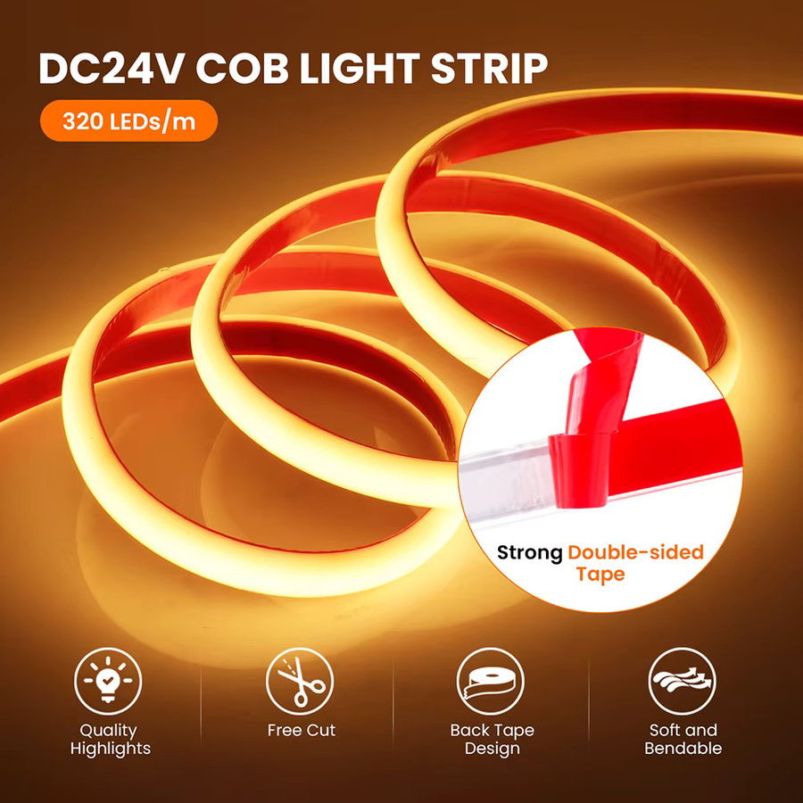 RAZEND COB LED Neon Streifen Licht IP68 wasserdicht mit DC Stecker, flexibles Silikon Rohr Band mit 320 LEDs, 12V, RA90 - Bild 4