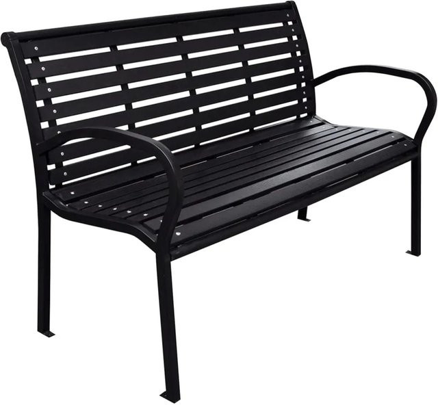 furnicato Gartenbank aus WPC und Stahl in Schwarz, B/T/H: 116 x 59 x 81 cm - Bild 1