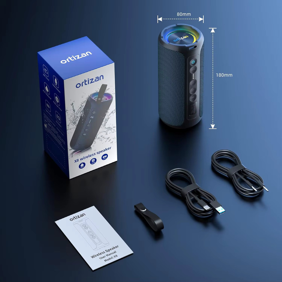 Ortizan Kabelloser Tragbarer Bluetooth-Lautsprecher mit 40W, IPX7 Wasserdicht, RGB-Beleuchtung und Tiefem Bass in Schwarz oder Blau - Bild 5