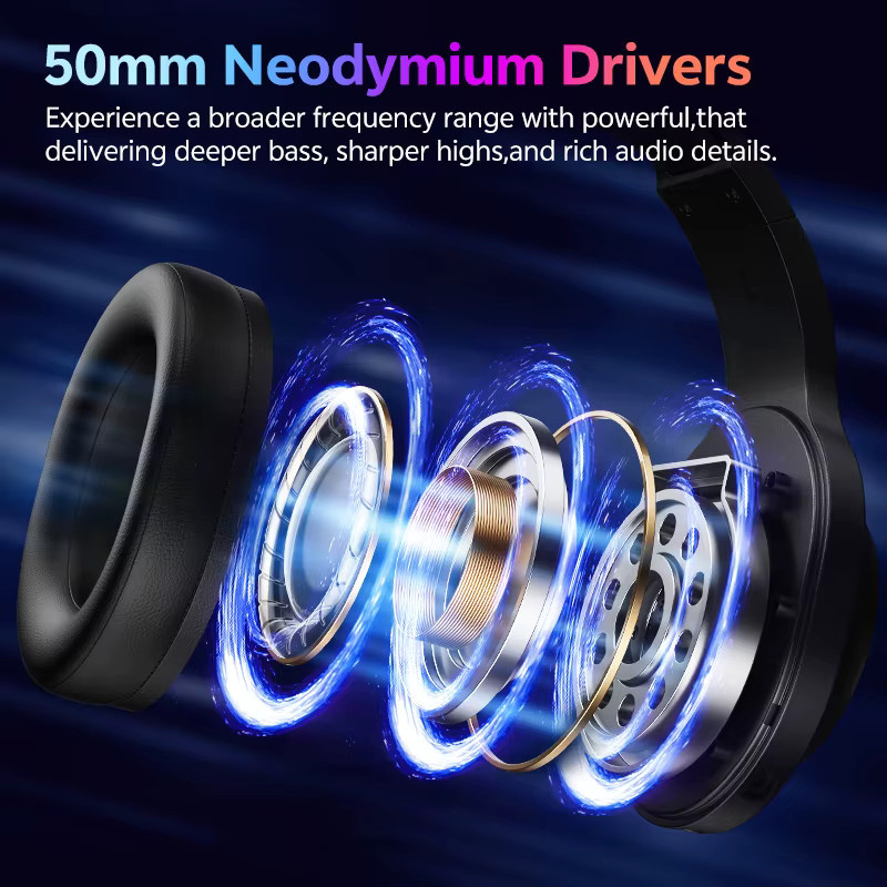 QCY Heroad V200 RGB-Gaming-Headset Over-Ear-Kopfhörer mit Bluetooth 6.0, 50 mm Treibern, 7.1 Surround Sound und Mikrofon - Bild 2