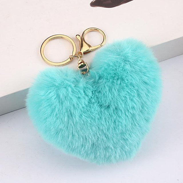 YIRAN Schlüsselanhänger, Herzförmiger Pompon, Künstliches Kaninchenfell, Damen, blue - Bild 1