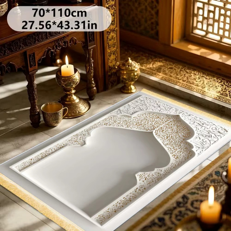 VIKAMA Gebetsteppich aus Polyester, rutschfeste islamische Salah-Matte in Weiß mit orientalischem 2D-Druck für Zuhause und Reisen - Bild 4