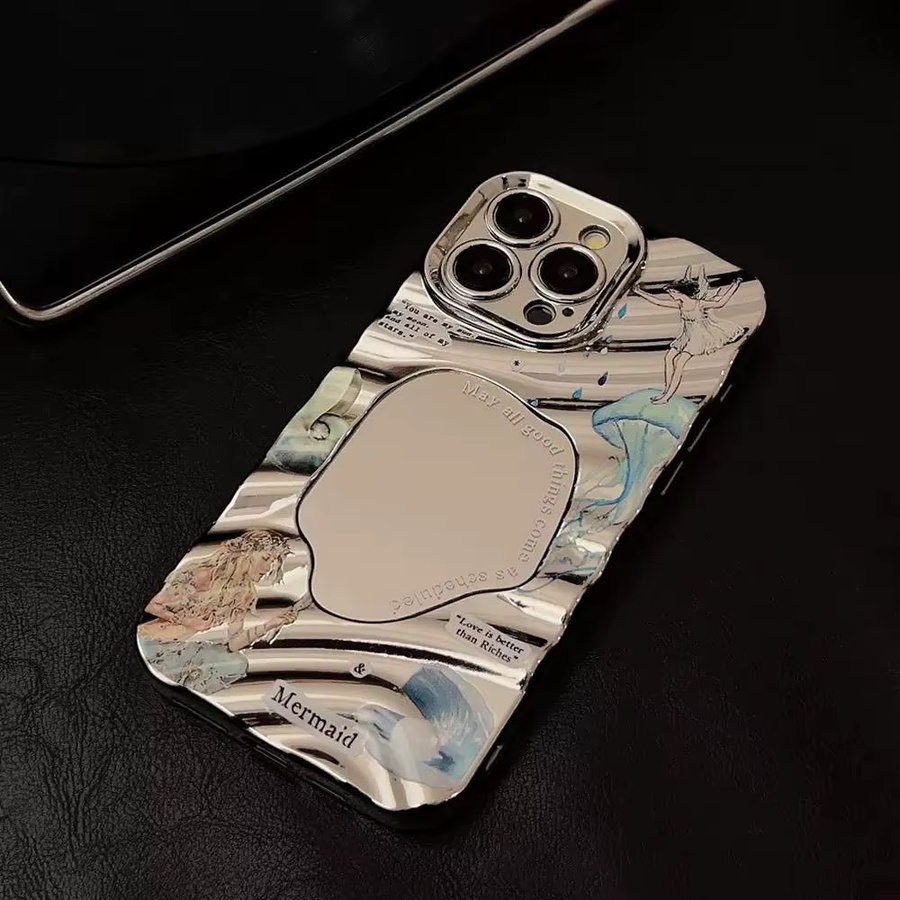 Stoßfeste iPhone 15 Pro Max Handyhülle mit Make-up Spiegel in Silber - Bild 2
