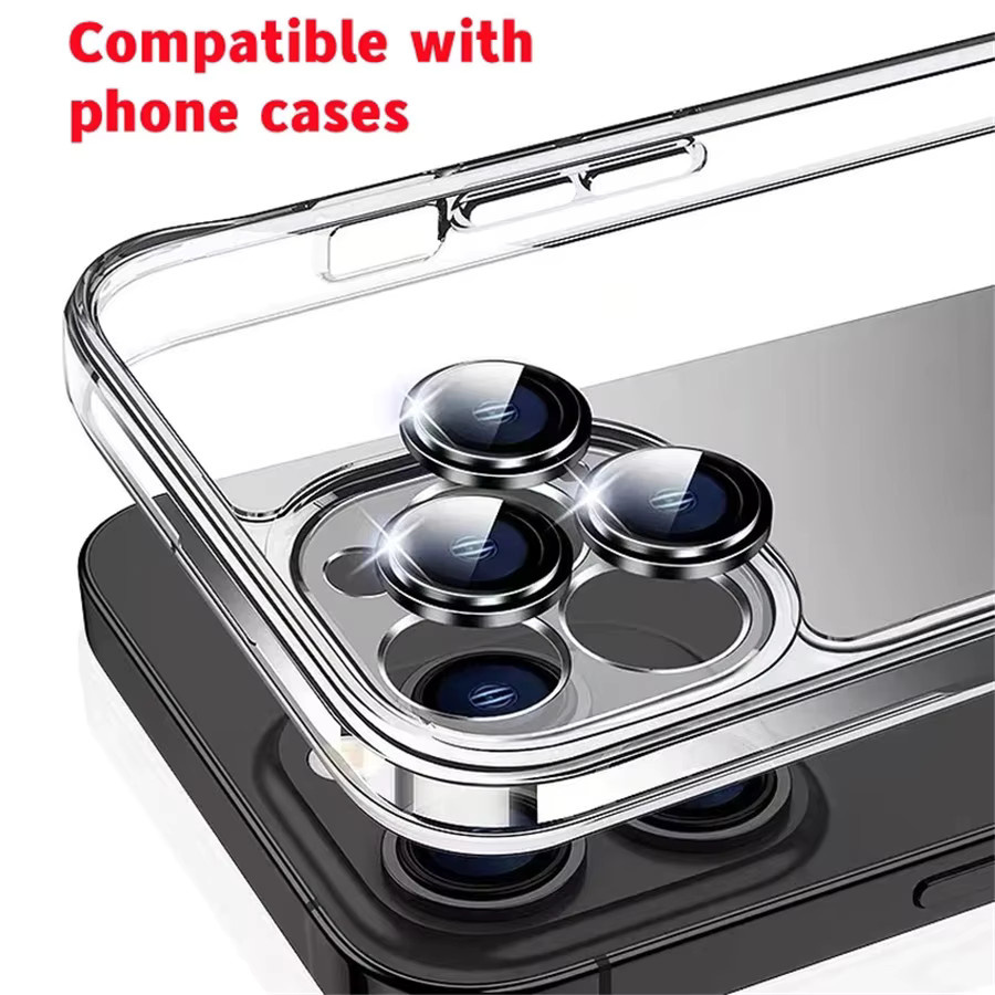 Metallring Kamera-Schutz mit gehärtetem Glas für iPhone 16 Pro Max 15 14 13 12 Pro Max Mini in Titan-Optik Farbe Purple - Bild 4