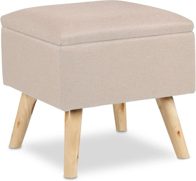 Relaxdays Hocker mit Stauraum aus Kunstleinen und Holz in Beige, B/T/H: 40 x 40 x 40 cm - Bild 1