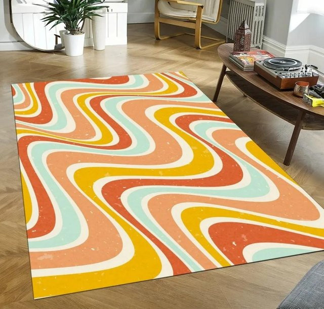 Karpetti Psychedelischer Teppich im 60er-Jahre-Stil, rutschfest und waschbar, Multicolour, B/T: 60 x 40 cm - Bild 1