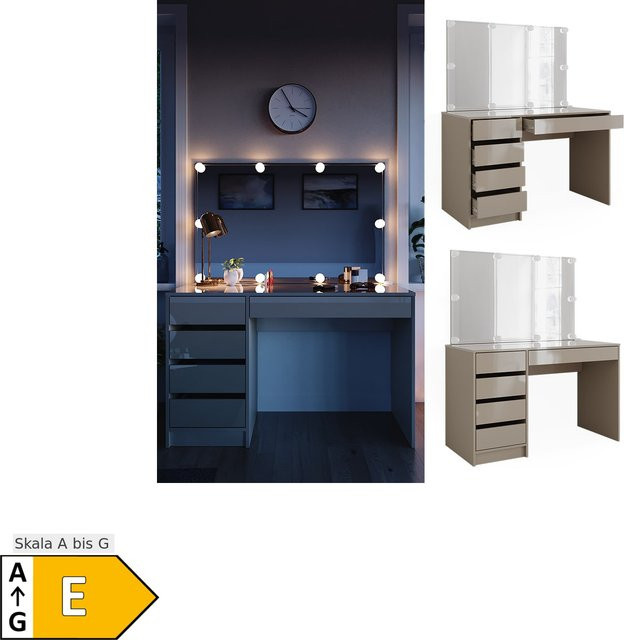 Vicco Schminktisch Sherry in Greige Hochglanz mit LED-Spiegel und 5 Schubladen B: 120 cm, T: 75 cm, H: 75 cm - Bild 1