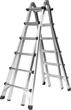 PROREGAL Teleskopleiter 4-teilig ohne Traverse in Silber, 4 x 6 Sprossen