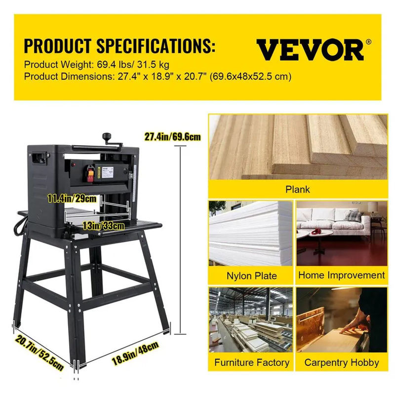 Buying Solutions MB Dickenhobel 13-Zoll Werkstatt-Hobel in Schwarz mit 2000W und 8000 U/min - Bild 8