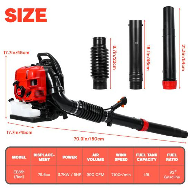 Frolada 4-Takt Rucksack-Benzin-Laubbläser und Schneegebläse in Rot mit 75,6 cm³, variable Geschwindigkeit und Tempomat - Bild 4