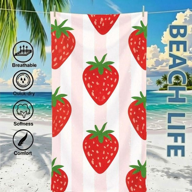 Sandfreies Strandtuch mit Erdbeer-Print von JMG Household Supplies, rot, B/T: 70 x 150 cm - Bild 1