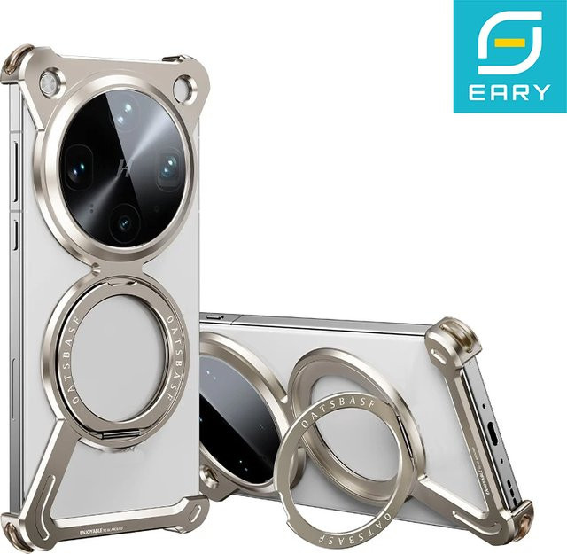 Eary Metall-Handyhülle für Oppo Find X8 Ultra mit 360 Grad rotierendem Magnetring-Ständer und Stoßfänger-Schutz in Schwarz - Bild 1