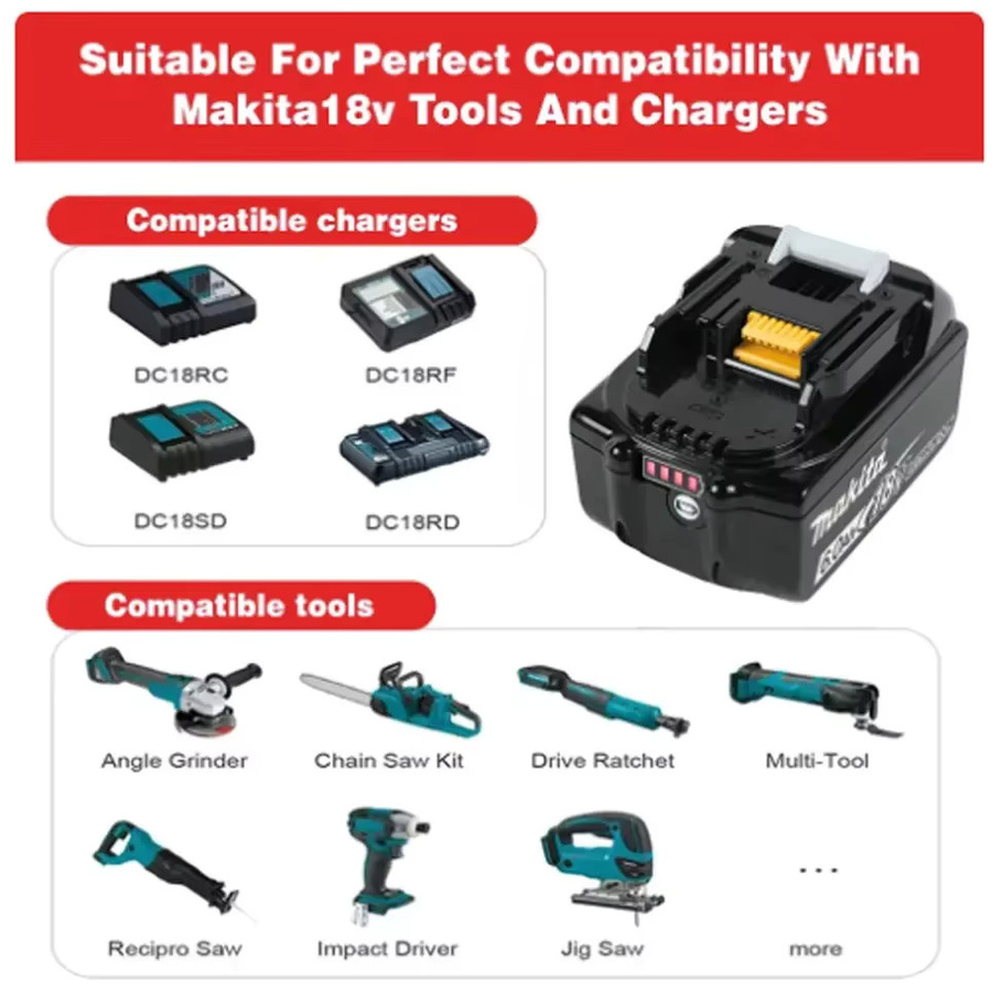Makita 18V Akku in Schwarz für BL1830B BL1850B BL1850 BL1840 BL1860 BL1815 mit 6Ah - Bild 4