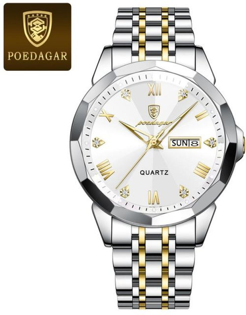POEDAGAR Armbanduhr, Quarz, Edelstahl, Silber, Herren, Wasserdicht - Bild 1