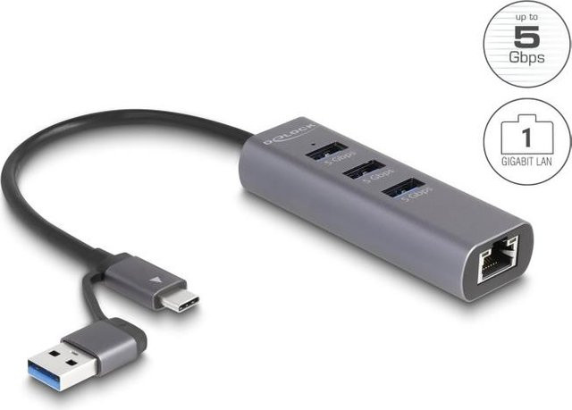 Delock USB-C Dockingstation und Portreplikator mit Gigabit LAN und 3 USB-Ports in Grau (64282) - Bild 1