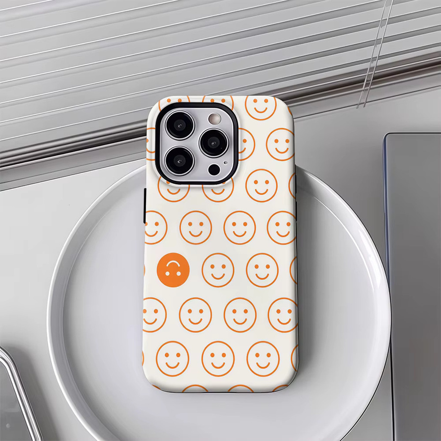 Orange Smiley Faces Handyhülle für Apple iPhone 17 16 15 14 13 12 Pro Max Plus mit doppelschichtiger Rückseite - Bild 3