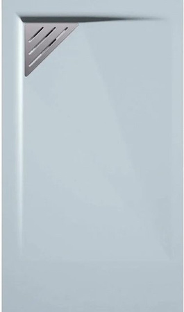 Mirlo Duschwanne Trinity aus Mineralguss in Grau, extra flach mit Ablaufschutz in Chrom, Ablauf links, B: 170 cm, T: 70 cm