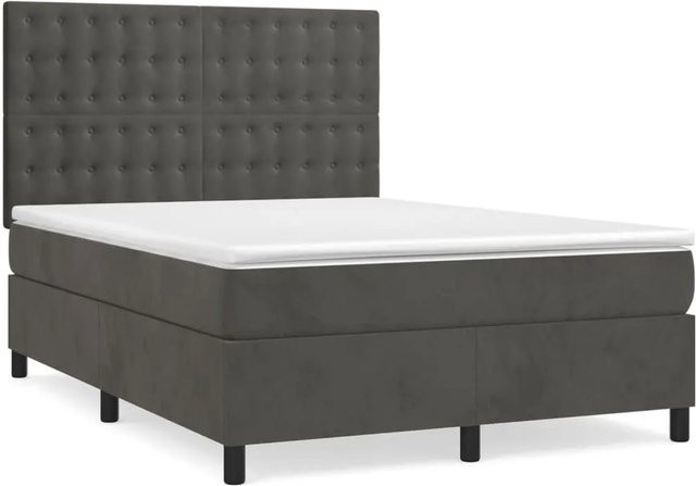 vidaXL Boxspringbett mit Matratze in Dunkelgrau aus Samt, Hybridbett mit Taschenfederkern, B/T: 140 x 200 cm - Bild 1
