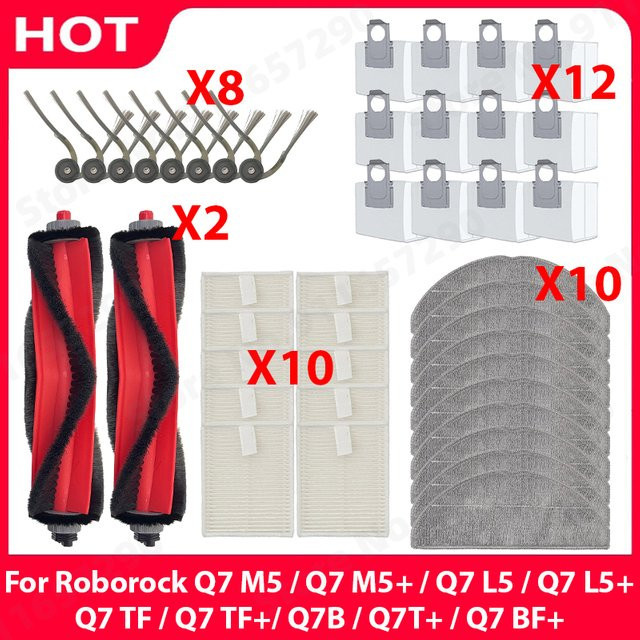 Roborock Ersatzteil-Set für Q7 M5, Q7 M5+, Q7 L5, Q7 L5+, Q7 TF, Q7 TF+, Q7B, Q7T+ und Q7 BF+ mit Hauptbürste, Seitenbürste, Filter und Staubbeuteln in Multicolour - Bild 1