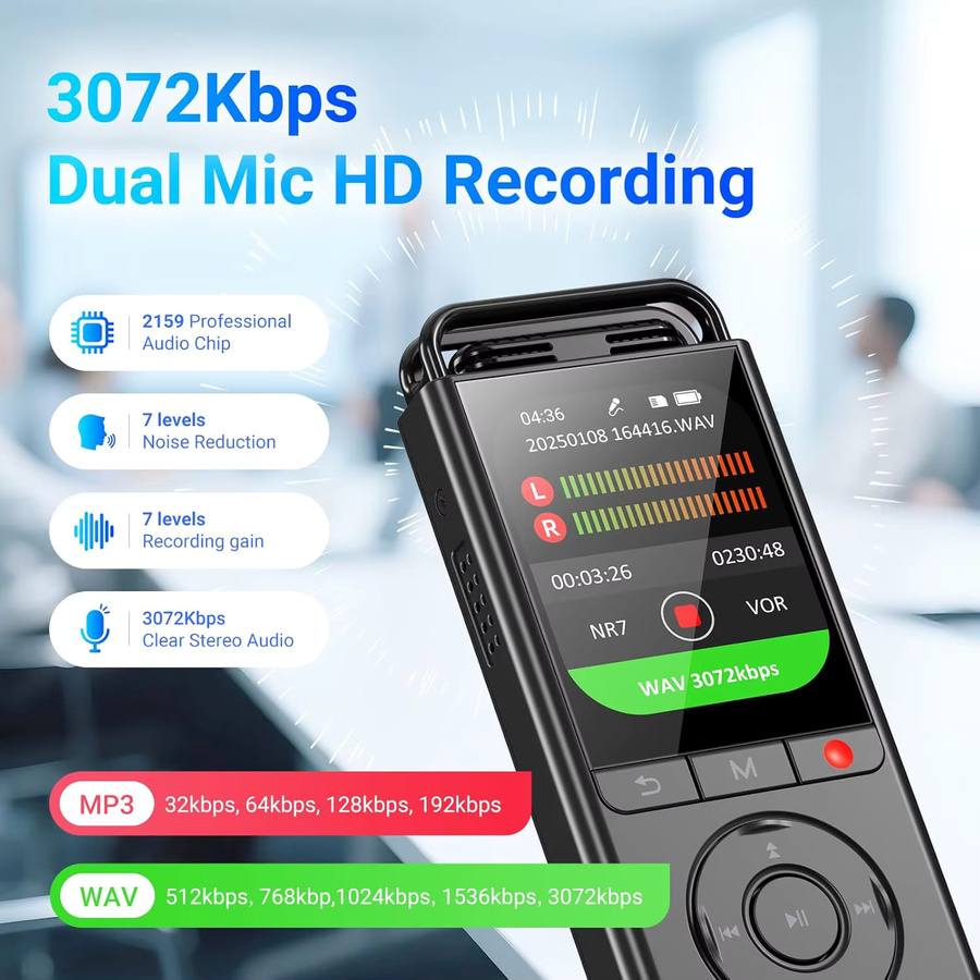 MECHEN Digitaler Sprachrekorder mit 144GB Speicher und Wiedergabefunktion, Schwarz - Bild 6