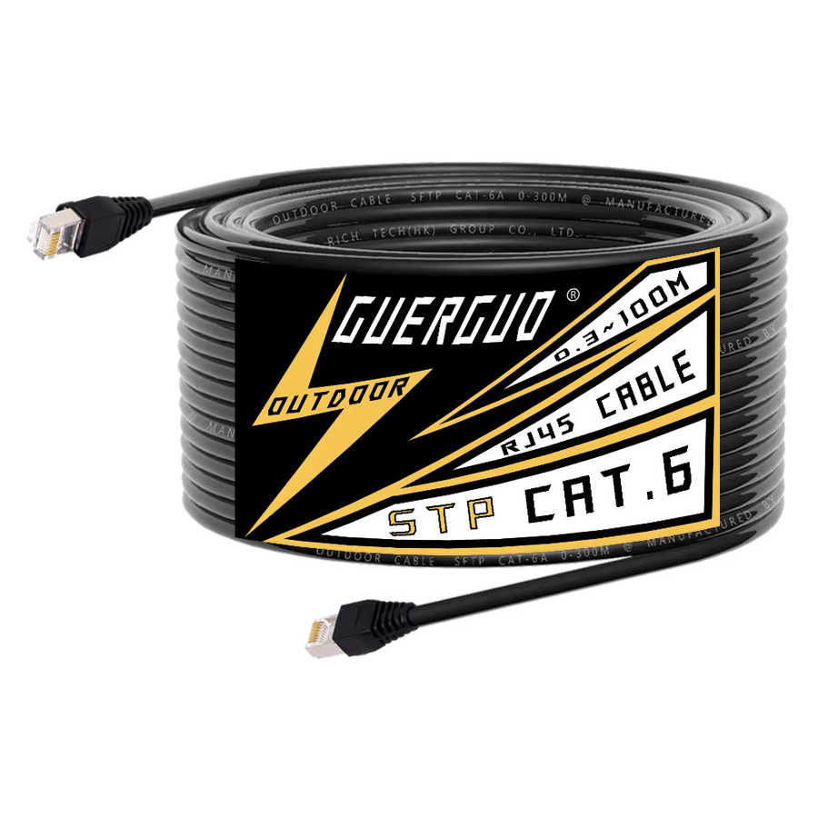 GuerGuo Cat6 STP/SFTP Ethernet LAN Netzwerk-Verlängerungskabel mit RJ45-Anschluss, Schwarz, 100 m - Bild 2